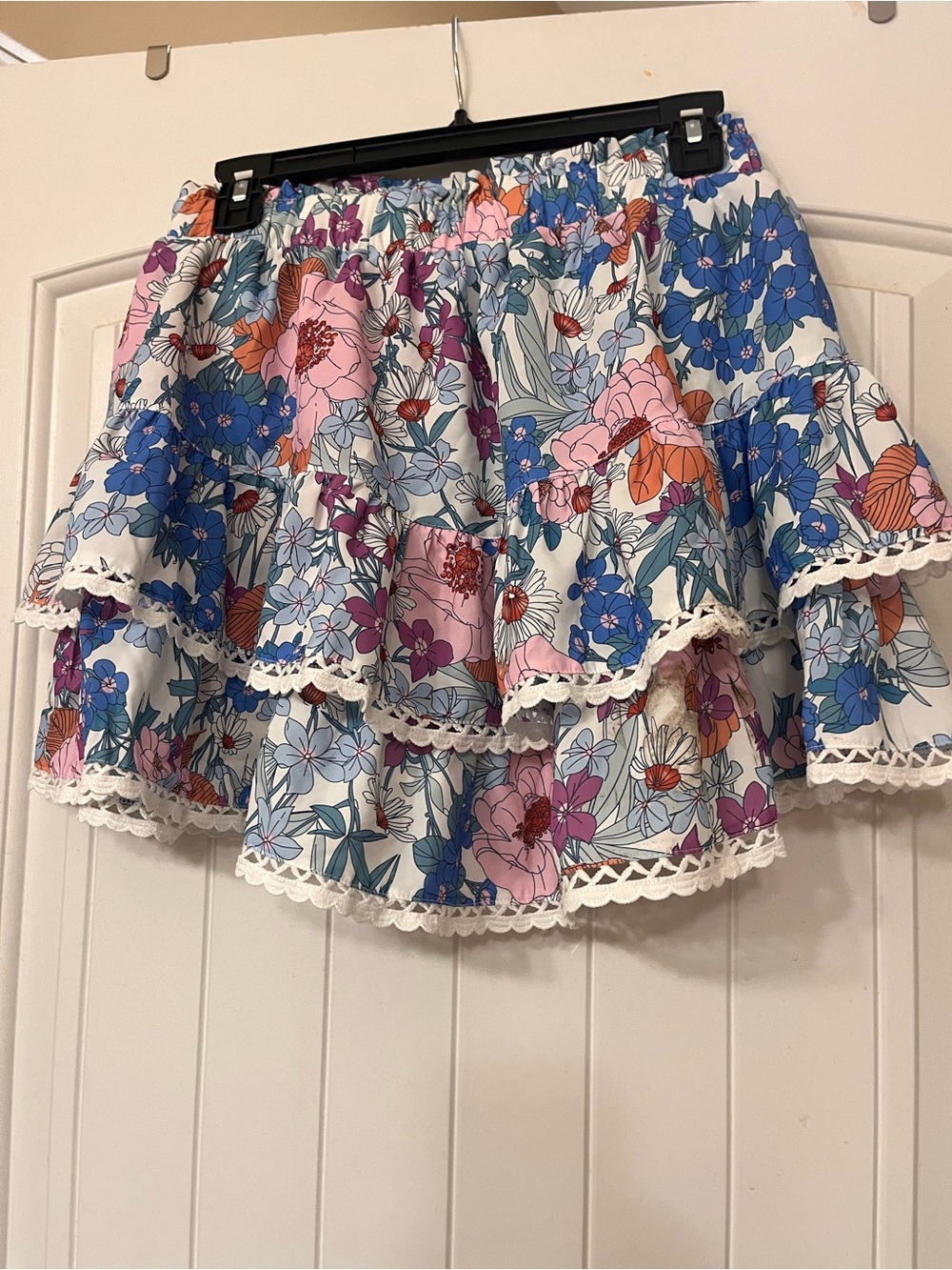 Women’s Floral Tiered Mini Skort in Blue & Pink